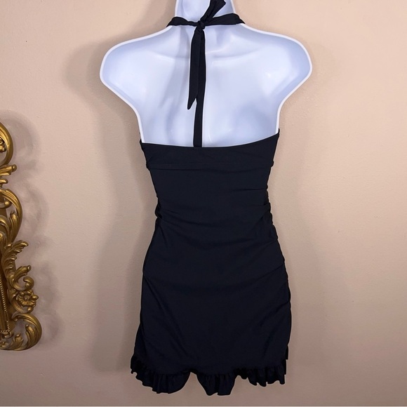 Medium Assets Spanx *READ LISTING Black Swim Cover Dress Ruffle Halter Fitted - Picture 11 of 16